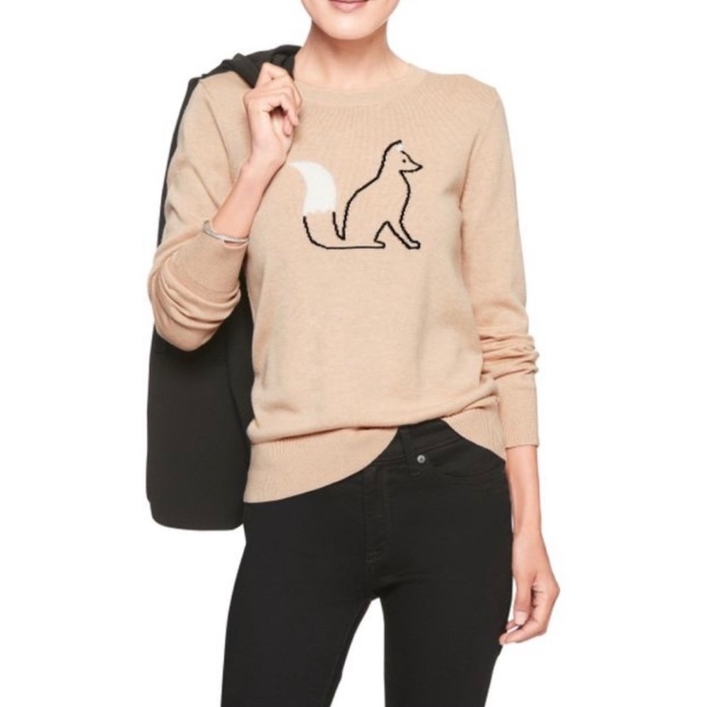 Banana Republic Fox Sweater Petite Medium Apricot Beige Fuzzy Knit Tail Animal